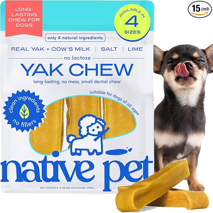 Yak Cheese Himalayan Dog Chews - Long Lasting Dental Sticks for Small Breeds– 100% All Natural Himalayan Yak Chews for Small Dogs – Cheese Bone for Aggressive Chewers - 15 Per Pack