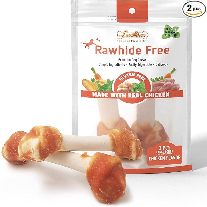 LuvChew Premium Dog Bones, Rawhide-Free, Made with Real Chicken and Wholesome Vegetables, Made with Limited Ingredients (Large 2pcs/Pack)