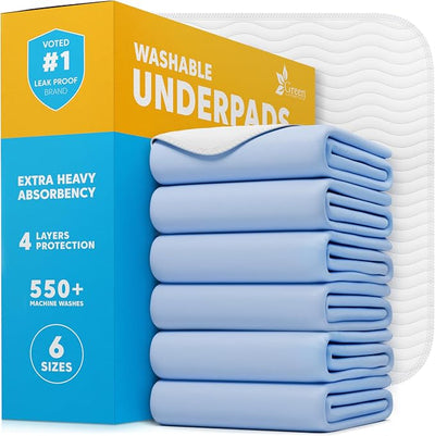GREEN LIFESTYLE Washable Underpads - Large Pads for use as Incontinence Bed Pads, Reusable Pet Pads, Great for Dogs, Cats, Bunny, Seniors Bed Pad (Pack of 6 - 34x36)