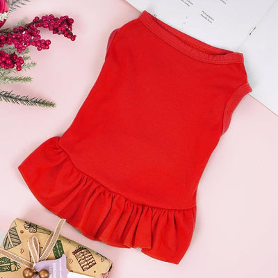 Dog Dresses Cat Skirt Solid Color Dog Clothes Summer Sleeveless Puppy Girl Clothes for Small Pet Dogs Cats (Red, Large)