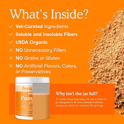 Fera Pets Cat & Dog Pumpkin Plus Fiber Supplement - Powder, 90 Scoops