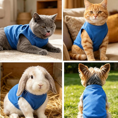 Dog Blue Clothes Blank Pet Apparel Cotton Small Animal Costume Puppy Clothing Yorkie Outfit (Neck Girth 11.02'')