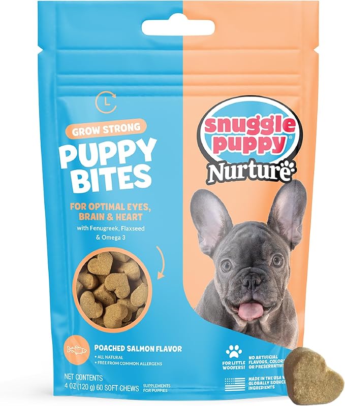 Snuggle Puppy Puppy Bites Grow Strong Supplement - Dog Soft Chews for Overall Health - Omega 3 Supplement for Dog Health - Fish Oil Chews for Dogs - 60 Soft Chews