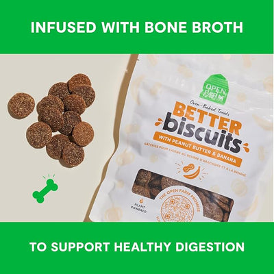 Open Farm Better Biscuits, Oven Baked Dog Treats with Probiotics, Peanut Butter & Banana Recipe, 8oz Pouch