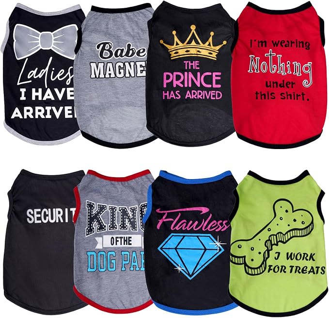 8 Pieces Pet Shirts Funny Dog Printed Clothes Breathable Cool Puppy Sleeveless Vests for Summer