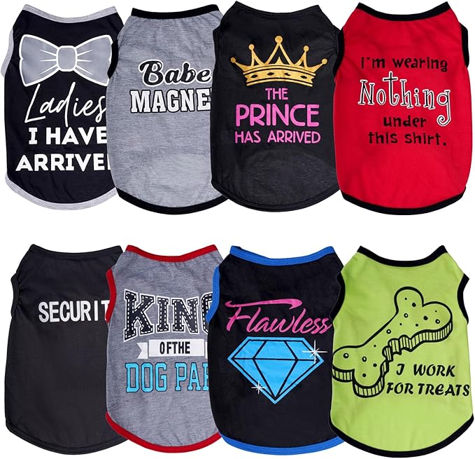 8 Pieces Pet Shirts Funny Dog Printed Clothes Breathable Cool Puppy Sleeveless Vests for Summer