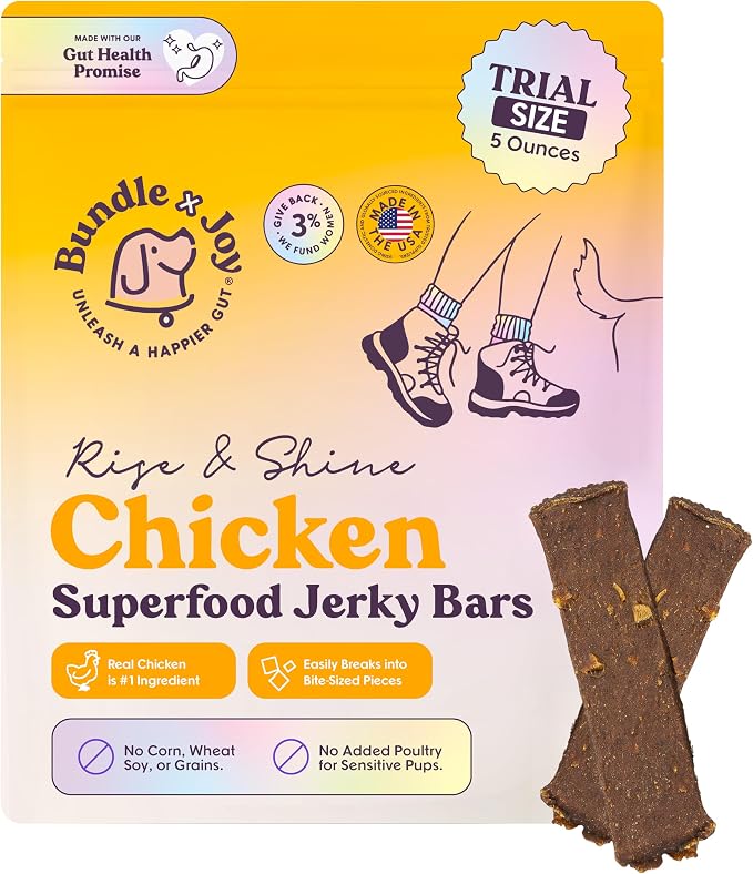 Rise & Shine Chicken Jerky Dog Treats - 5 Oz Bag, Natural Superfood - Corn, Poultry, Soy & Grain Free Dog Treats Made in USA Only