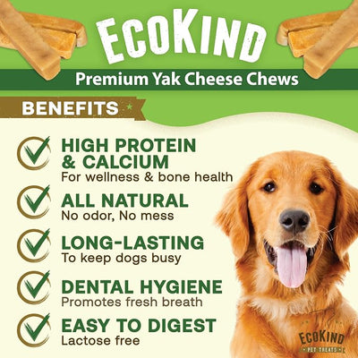 EcoKind Yak Cheese Himalayan Dog Chews, Yak Chews for Medium Dogs, Long Lasting Bone for Aggressive Chewers, 3 Ingredients, Natural High Protein Dog Treat, No Additives, Lactose Free, Medium - 3 Chews