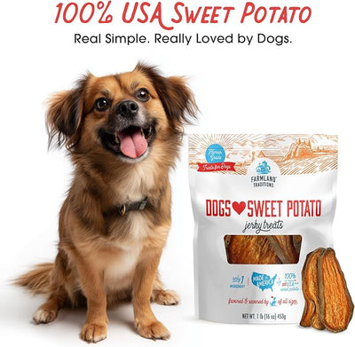 Farmland Traditions Dogs Love Sweet Potato Dog Treats, Premium Single Ingredient Human Grade Sweet Potato Dog Jerky, 1-Pound Bag