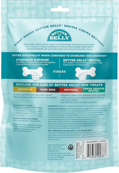Better Belly Highly Digestible Rawhide Dental Chews, Treat Your Dog to a Chew with NO Artificial Colors or Flavors, 10 Count
