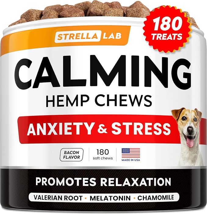 Hemp Calming Chews for Dogs - Melatonin Dog Treats - Anxiety Relief - Calming Chews - Sleep & Stress Aid for Separation - 180 Treats