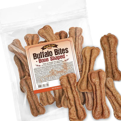 Gootoe Natural Buffalo Dog Treats, Bone Shaped, 8 oz | Low-fat chews for training rewards, limited ingredient, for small dogs and puppies