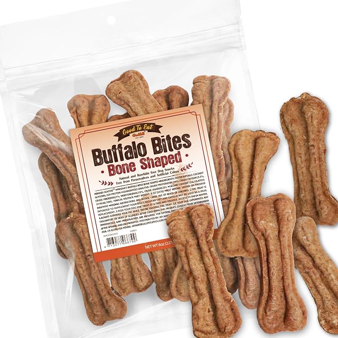 Natural Buffalo Dog Treats, Bone Shaped, 8 oz | Low-fat chews for training rewards, limited ingredient, for small dogs and puppies