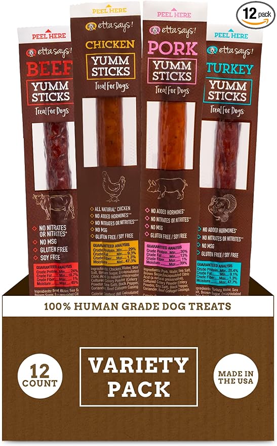 Yumm Sticks - Real Meat Jerky Dog Jerky Treats - Beef, Chicken, Pork, and Turkey Variety Pack - Human Grade - Made in The USA (12 Count Pack of 1)