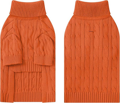 Small Dog Thermal Pullover Sweater, Classic Turtleneck Cable Knitwear Dog Clothes for Cold Weather Warm Pet Clothes for Chihuahua, Bulldog, Dachshund, Pug Orange XX-Large