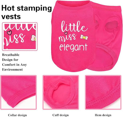 Pink Cotton Dog Shirt with 'Little Miss Elegant' Print, Soft & Breathable Pet Apparel for Small to Large Dogs, All-Season Sleeveless Vest, Cute and Comfortable Dog Outfit.Pink Bow XXL