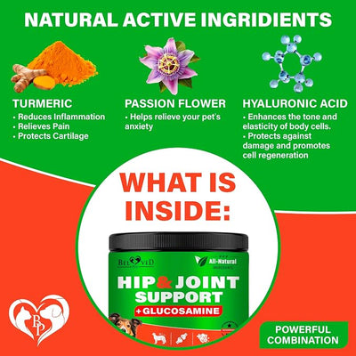 Dog Hip and Joint Supplement & Arthritis Pain Relief Treats - Glucosamine Chondroitin MSM Soft Chews for Senior Dogs - Natural Medicine & Support Mobility - Turmeric Vitamins for Dysplasia - USA