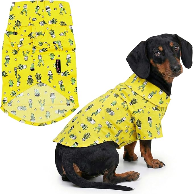 Cactus Dog Shirt - Cotton Clothes for Large Dogs - Stylish Tropical Yellow Dog Outfit - Lightweight and Soft Puppy Clothes - Trendy Tshirts for Dogs - Comfortable Summer Camp Pet Apparel