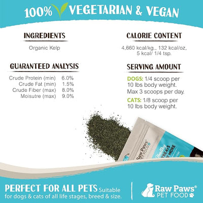 Raw Paws Organic Kelp Powder for Dogs & Cats (8-Ounce) - Supports Thyroid, Digestive & Immune Health - Dried Sea Kelp for Dogs - Seaweed Powder Supplement | Dried Sea Kelp for Dogs - Dental Plaque & Tartar Support - Digestive Health - Immune Support - ...