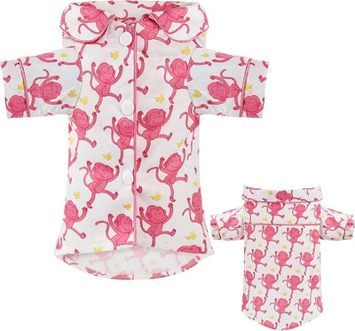 Dog Shirts for Small Dogs Puppy Pajamas Cute Pet Clothes Soft Button Down T Shirt Summer Outfit (Pink Monkey, L)