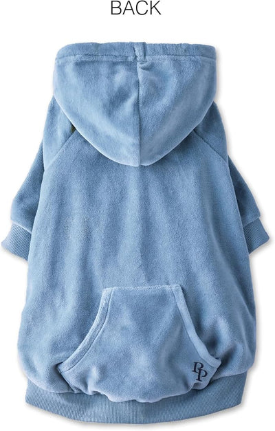 Pet Passion Cooper II Organic Cotton Velour Dog Hoodie Pet Coat for Small, Medium and Large Dogs, Faded Denim, Small (10-25 lbs)