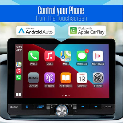 Jensen J1CA8FL-BUC 8" Wireless Apple CarPlay Android Auto with Camera | Backup camera included, fits single or double DIN, wired or wireless Certified Apple CarPlay, Android Auto, Bluetooth, USB
