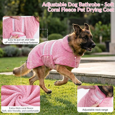 Bienbee Dog Bathrobe, Quick Drying Super Absorbent Pet Robes for Small Medium Large Dogs, Drying Coat for After Bath & Swim, Warm & Cozy Dogs Towels, Dog Puppy Bath Supplies, Pink M