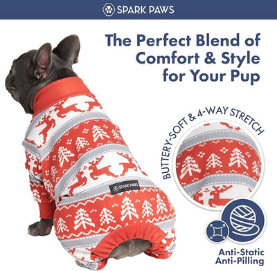 Spark Paws Dog Christmas Pajama, Dog Recovery Suit Male, Onesie, Ultra-Soft and 4-Way Stretch, for Small Medium and Large Breeds - Winter Wonderland - M