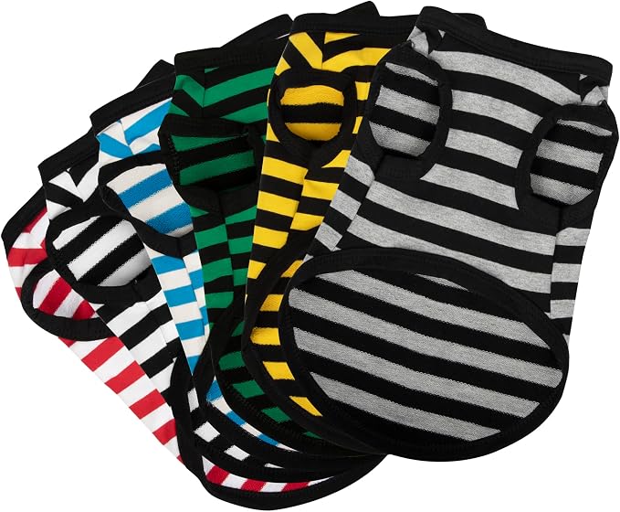 6 Pieces Dog Striped Shirt Cotton Sleeveless Puppy Pet Shirts Breathable Apparel Tank Top Colorful Puppy Sweatshirt Clothes for Small Medium Dogs 4XL