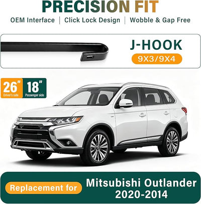 Windshield Wiper Blades Replacement for Mitsubishi Outlander 2014 2015 2016 2017 2018 2019 2020,Original Equipment Replacement Front Rear Wiper Blade Set - 26" 18" 12" (Set of 3)