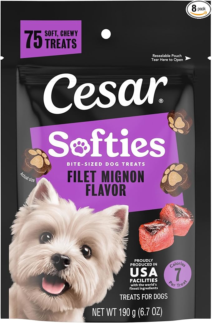 Softies Chewy Small Dog Treats Filet Mignon Flavor, 6.7 oz. Pouch (75 Treats), Pack of 8