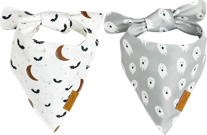 Remy+Roo Dog Bandanas - 2 Pack | Wicked Halloween Dog Bandanas Set | Premium Durable Fabric | Patented Shape Bandanas for Dogs (Halloween, X-Large)