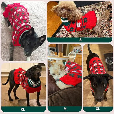 KYEESE Dog Christmas Sweater Turtleneck Dog Sweater for Medium Dogs Warm Dogs Clothes Pet Coats with Leash Hole Knit Pullover Pet Sweater Dress with Snow Flake, Girl Red, XX-Large