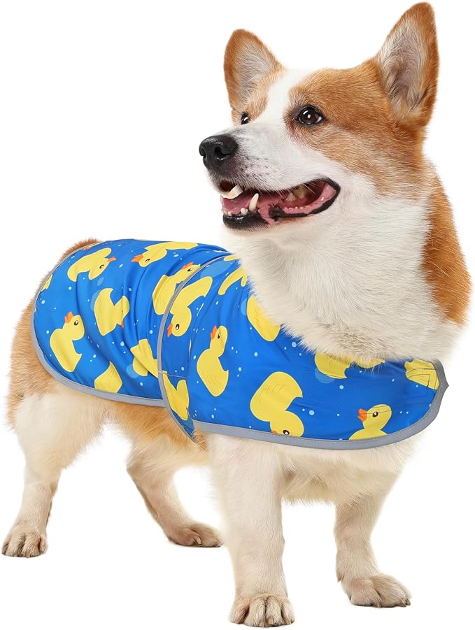 Dog Raincoat for Large Dogs Waterproof Jacket Hooded Rain Coats with Reflective Strips Leash Hole & Poncho Adjustable Fit (ShinyDuck,L)