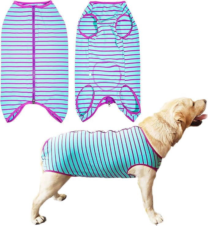 Dog’s Recovery Suit Post Surgery Shirt for Female Male Dog, E-Collar Alternative Wound Protective Clothes (Purple stripe-5xl)