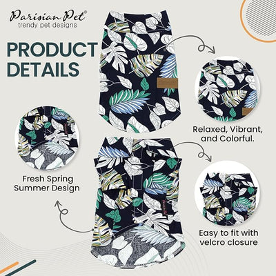 Parisian Pet Palm Leaves Dog Shirt - Cotton Clothes for Medium Dogs - Stylish Tropical Dog Outfit - Lightweight and Soft Puppy Clothes - Trendy Tshirts for Dogs - Comfortable Summer Camp Pet Apparel