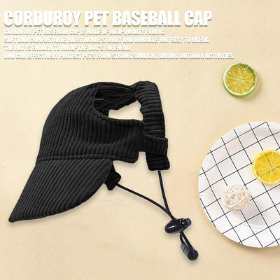 Dog Baseball Cap, Dog Cat Summer Beach Visor Hat with Ear Holes, Adjustable Puppy Sunbonnet Headdress (Black, Large)