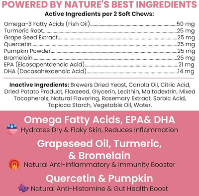 Dog Allergy Chews - 90 Delicious Soft Chew Treats - Anti Itch Allergy Relief for Dogs and Cats - Boosts Immune System, Promotes Skin Health - Seasonal Treatment for Pets - Made in The USA