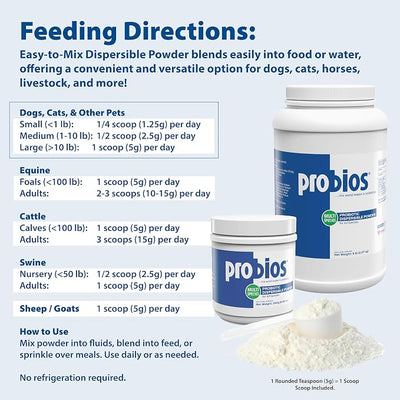 Probios Digestive Support Probiotic for Dogs, Horses, Cats, Gut Health Powder for All Species, Daily Supplement for Digestion Immune Support, 240 Grams (Pack of 2)