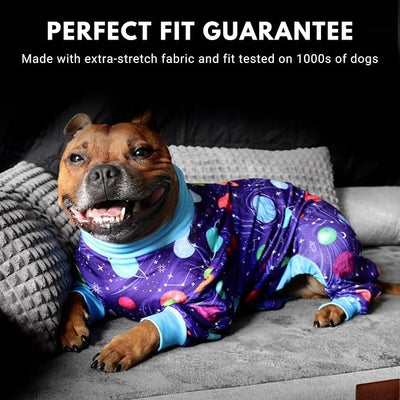 Spark Paws Dog Pajama, Dog Recovery Suit Male, Onesie, Ultra-Soft and 4-Way Stretch, for Small Medium and Large Breeds - Planets - 4XL