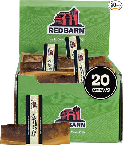 Redbarn Collagen-Wrapped Esophagus Slices 20-Pack Natural Dog Chews - Long Lasting Alternative to Traditional Rawhide for All Dog Sizes Grain-Free Beef Treats, Slow-Roasted