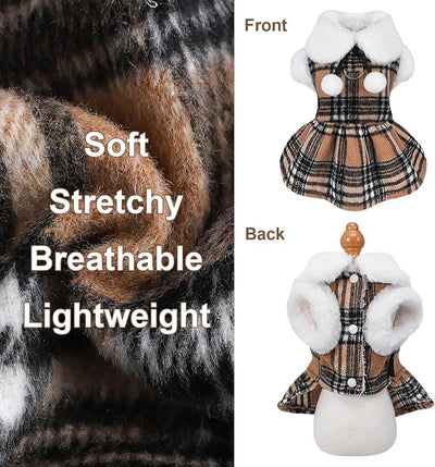 XS Dog Sweater with Leash Set D Ring Plaid Fleece Dog Clothes for Small Dogs Girl Boy Winter Pet Dress, Cold Weather Puppy Coat Winter Sweater for Chihuahua Yorkie Cat Puppy Costumes, XS