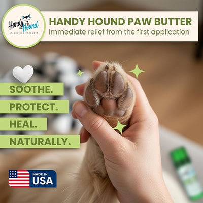 Handy Hound Paw Butter Dog Paw Balm for Dry Cracked Paws, Lick Safe, 2 oz | All natural nourishing balm soothes paws, nose and dry skin, mess-free twist-up stick, made in the USA