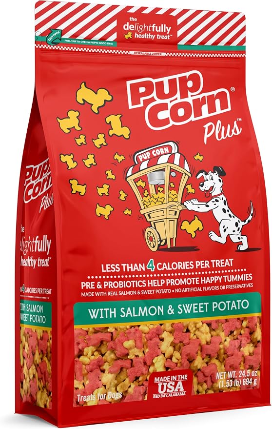 Puffed Dog Treats with Prebiotics and Probiotics - Salmon & Sweet Potato (24oz) - Made in USA