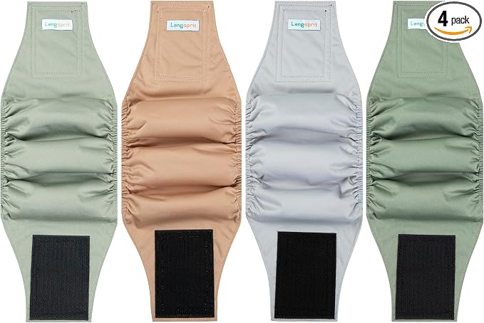 Male Dogs Diapers Belly Bands(4Pack), Washable Reusable Male Boy Doggy Wraps Panties for Doggie Puppy Pooping Potty Training Incontinence Marking Pañal para Perro Brown Gray Green Cyan X-Large