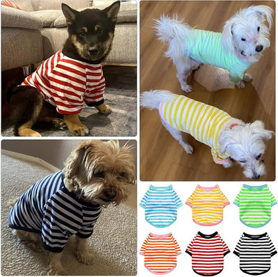 Geyoga 6 Pieces Dog T-Shirt Striped Cotton Breathable Spring Summer Pet Apparel Colorful Soft Puppy Sweatshirt Clothes for Small to Medium Dogs Puppy(Light Color,L)