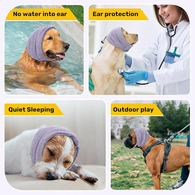Dog Ear Muffs Noise Reducing Protection, Ear Cover Wraps for Dogs Bath Grooming Drying Swimming Warm Winter,Adjustable Dog Calming Hoodie for Hematoma Anxiety Firework Thunder Sleeping Shower Cap (LP)
