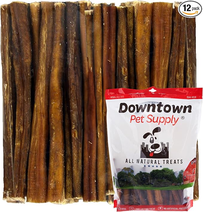 Downtown Pet Supply Bully Sticks for Dogs, Junior Size (6", 12-Pack) Rawhide Free Dog Chews Long Lasting Non-Splintering Pizzle Sticks - Low Odor Bully Sticks for Small Dogs