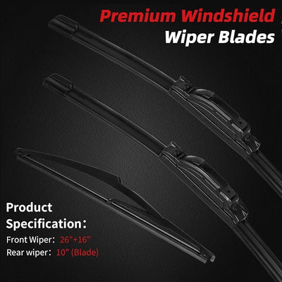 OTUAYAUTO Windshield Wiper Blades Replacement for Toyota RAV4 2013 2014 2015 2016 2017 2018 All-Extreme Weather Performance Quiet No Trace Front and Rear Wipers U/J Hook 26"+16"+10" (Pack of 3)