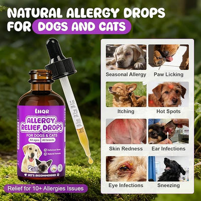 Liquid Dog Allergy Drops for Itchy Skin & Paws, Seasonal Allergies, Allergy Relief Drops for Cats Immune, Digestive Support 60mL Natural Cats & Dog Yeast Infection Relief for All Breeds